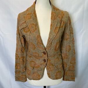Pamela Brown Women's Textured Floral Jacket Blazer Collared Two Button Preppy